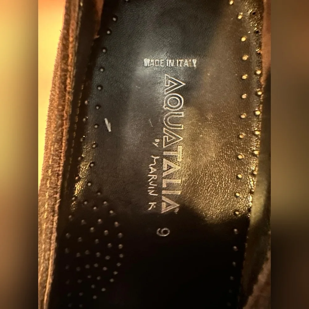 AQUATALIA by MARVIN K brown suede‎ ZIPPER WEDGE shoes size 9